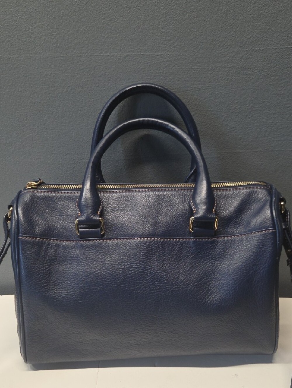 UGG Navy Pebble Leather Satchel with Top Handles - Picture 2 of 12